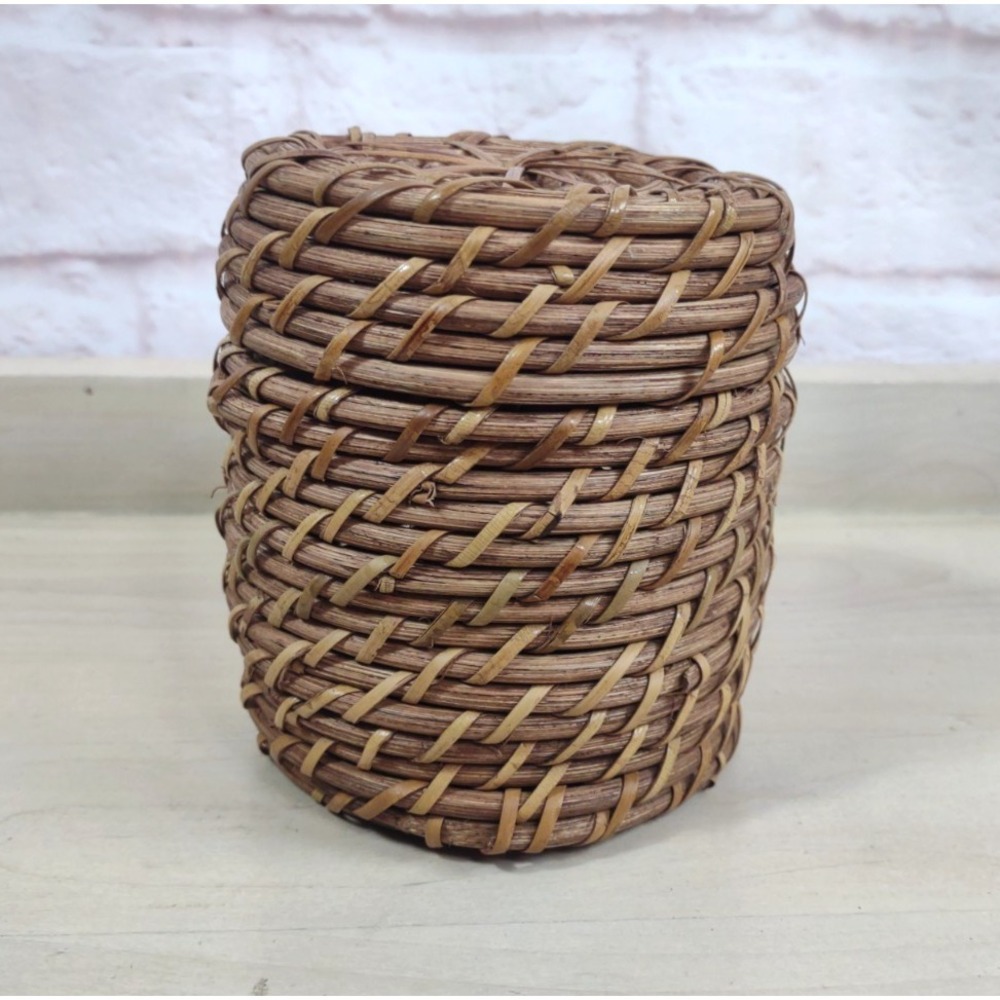 Pier 1 One Imports Basket Candle Holder with Lid and Glass Candle Jar NO Candle